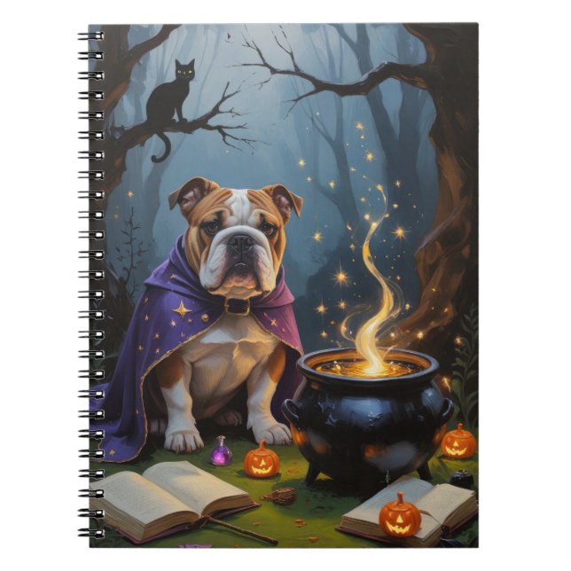 Bulldog Whimsical Halloween-målning Anteckningsbok (Framsidan)