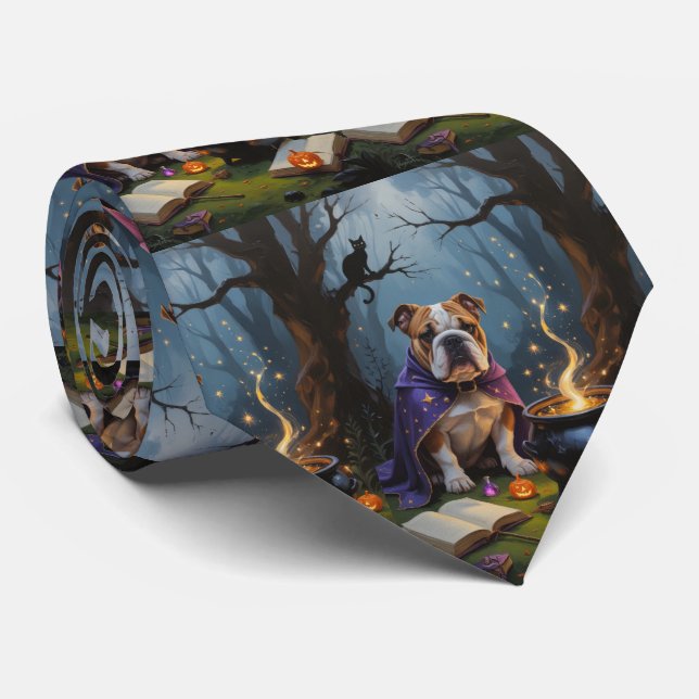 Bulldog Whimsical Halloween-målning Slips (Rullad)