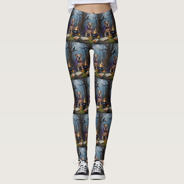 Bulldog Whimsical Halloween Painting Leggings (Framsida)