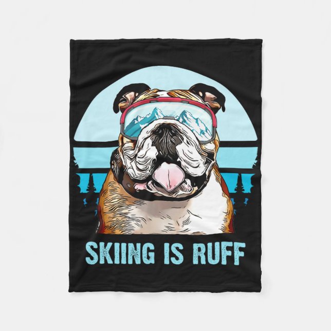 Bulldog Winter Skiing är Ruff Ski Hund älskare Fleecefilt (Framsidan)