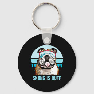 Bulldog Winter Skiing är Ruff Ski Hund älskare Nyckelring