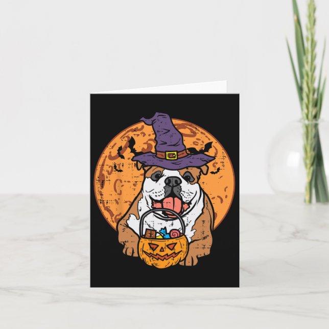 Bulldog Witch Hat Måne Jack o lantern Halloween Do Kort (Framsida)