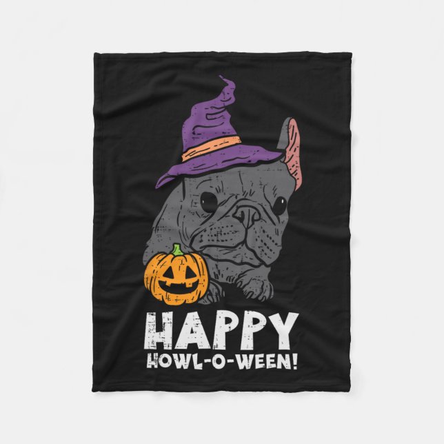 Bulldog Witch Lycklig Howl O Ween Roligt Halloween Fleecefilt (Framsidan)