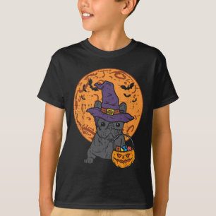 Bulldog Witch Måne Pumpkin Halloween Frenchie Hund T Shirt