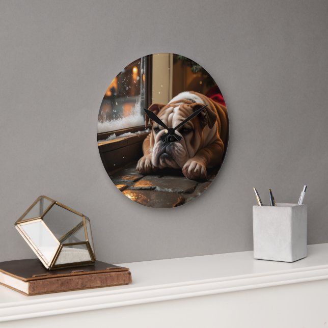 Bulldog with Christmas Lights Holiday Stor Klocka (Kontor)