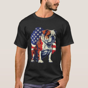 Bulldog with US Stars och stripes Flagga Illustrat T Shirt