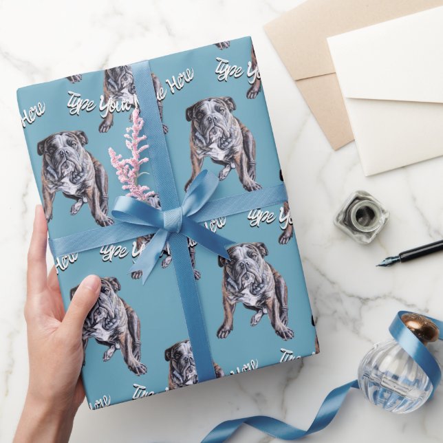 Bulldog Wrapping Papper Anpassningsbar Hund Jul Pa Presentpapper (Gifting)