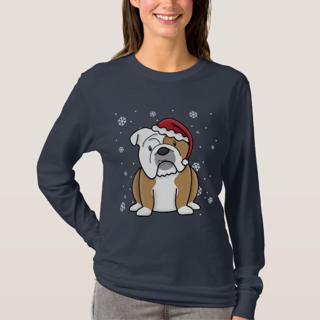 Bulldogg för julKawaii engelska Tee Shirt (Framsida)