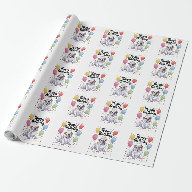 Bulldogg med ballonger presentpapper (Utrullad)