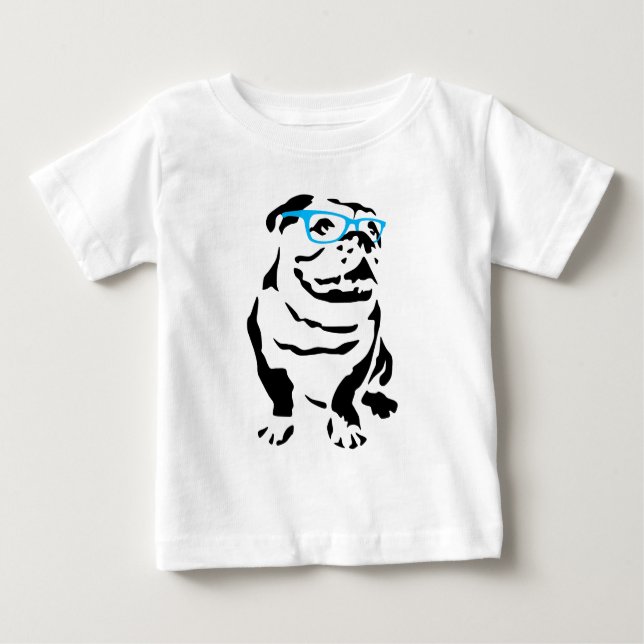 Bulldogg med blåttexponeringsglas t-shirt (Framsida)