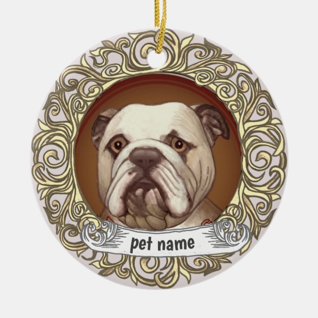 Bulldogg Minnesornament Julgransprydnad Keramik (Framsidan)