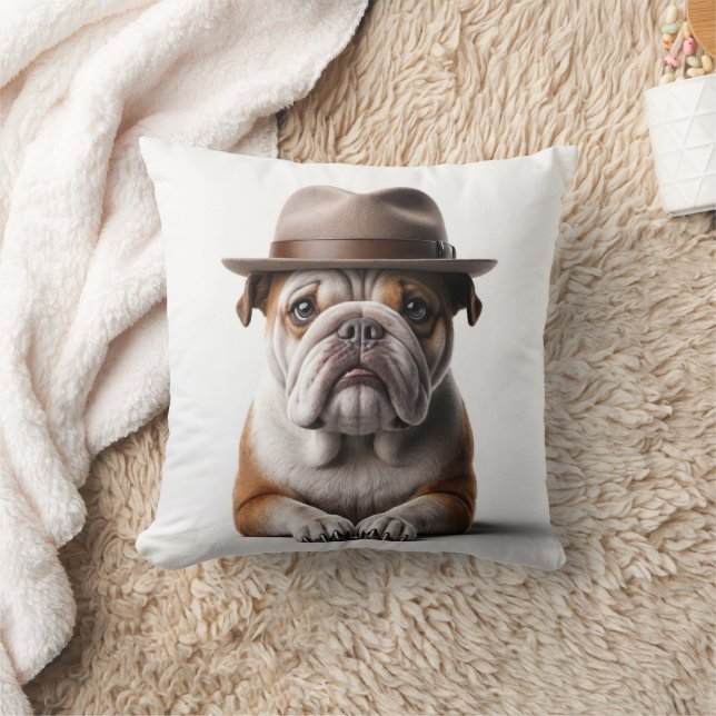 Bulldogg som bär en Fedora Kudde (Filt)