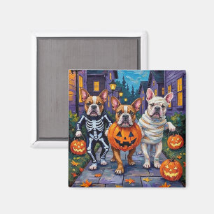 Bulldoggar som trick-or-treatar i Halloween-kostym Magnet