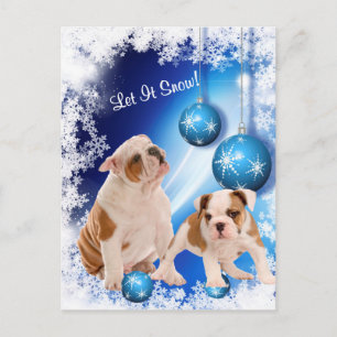 Bulldoggen som valpen låt det snöa, Julhälsningar Helg Vykort