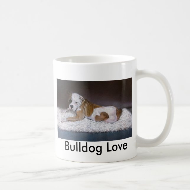 Bulldoggkärlek. Amerikanbulldoggmålning Kaffemugg (Höger)