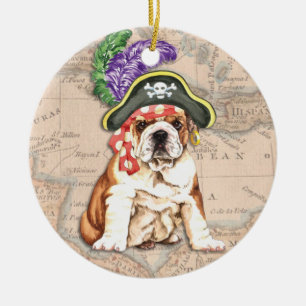 Bulldoggpirat Julgransprydnad Keramik