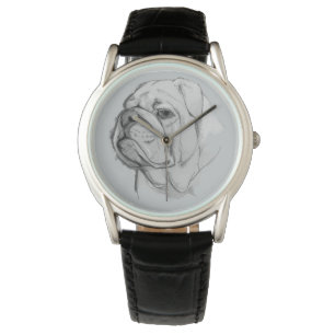 Bulldoggporträtthand plockade armbandsur