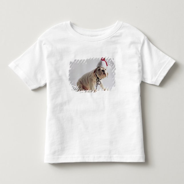 Bulldoggvalp som ha på sig den Santa hatten T-shirt (Framsida)