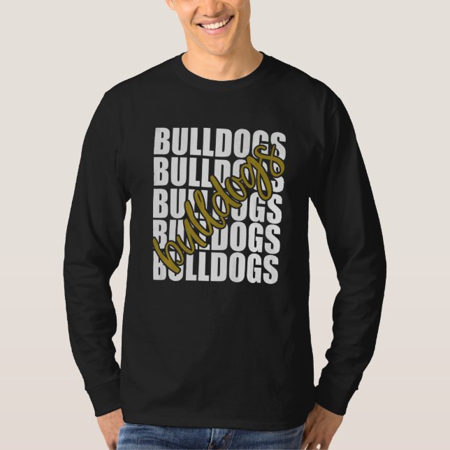 Bulldogs Gold School Sports Fan Team Spirit   T Shirt (Framsida)