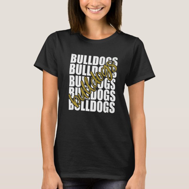 Bulldogs Gold School Sports Fan Team Spirit   T Shirt (Framsida)