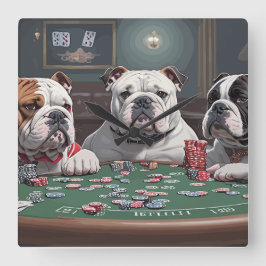 Bulldogs playing poker fyrkantig klocka