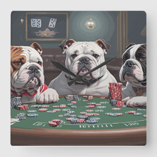 Bulldogs playing poker fyrkantig klocka