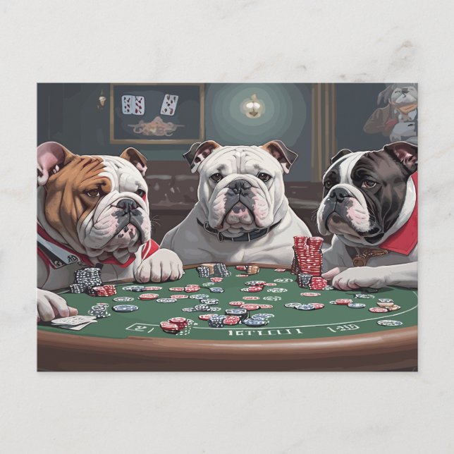 Bulldogs playing poker helg vykort (Framsida)