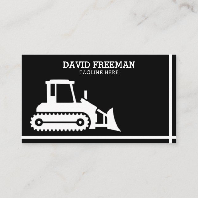 Bulldozer Black & White Construction Visitkort (Framsida)