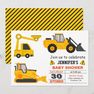 Bulldozer Byggtema Baby Shower Inbjudningar