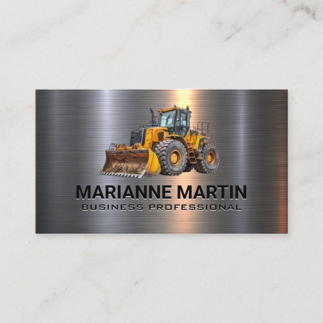 Bulldozer Construction Fordon | Metallisk Shine Visitkort (Framsida)