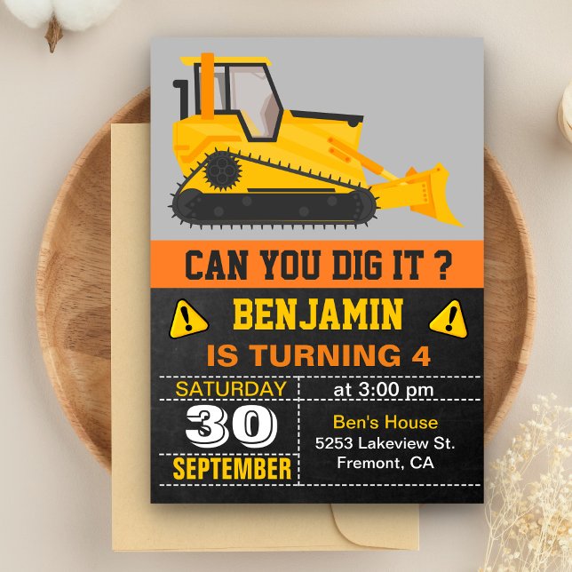 Bulldozer Konstruktion Födelsedagsfest Inbjudan (Skapare uppladdad)