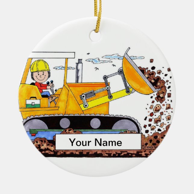 Bulldozer Operator - Female Julgransprydnad Keramik (Framsidan)