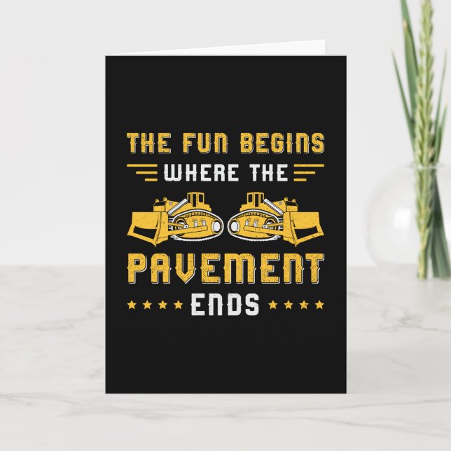 Bulldozer Pavement End Site Construction Worker Kort (Framsida)