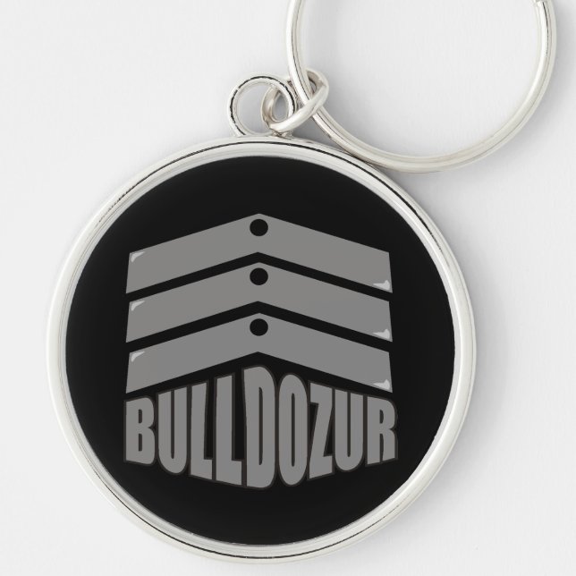 Bulldozur "vapensköld" logotyp Keychain Rund Silverfärgad Nyckelring (Framsidan)