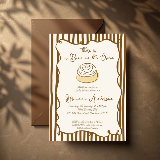 Bulle i ugnen bakande baby shower inbjudningar (Bun in the oven baking baby shower invitation cards template hand drawn wavy border invites)