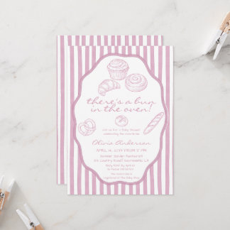 Bulle i ugnen blekrosa randiga Baby Shower Inbjudningar