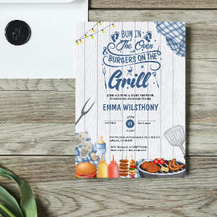 Bulle i Ugnen & Burgare Grill Baby Shower Pojke Inbjudningar