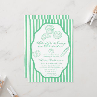 Bulle i ugnen gröna randiga Baby Shower Inbjudningar