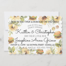 Bulle i ugnen och burgare på grillen inbjudningar