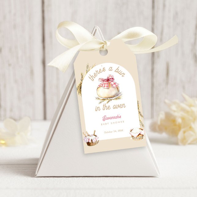 Bulle i ugnen Rosa Rutiga Baby Shower Presentetikett (Skapare uppladdad)