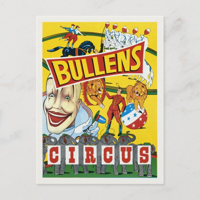 Bullens Circus Vintage affisch 1930s Vykort (Framsida)