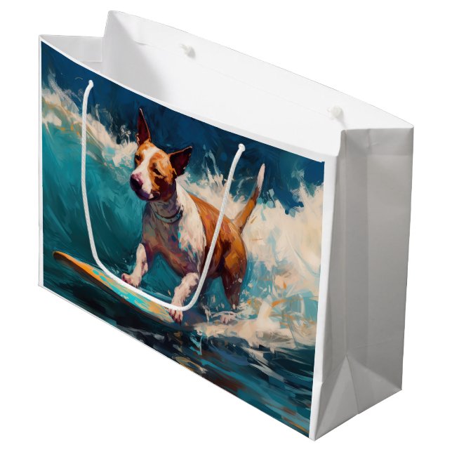 Buller Terrier Beach Surfing Painting (Framsidan Vinklad)