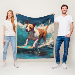 Buller Terrier Beach Surfing Painting Fleecefilt