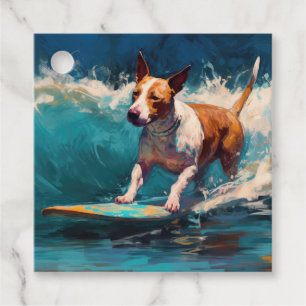 Buller Terrier Beach Surfing Painting Gåvor Etiketter