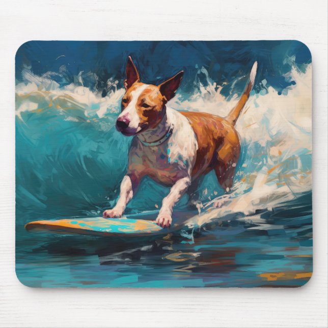 Buller Terrier Beach Surfing Painting Musmatta (Framsidan)