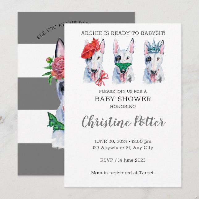 Buller Terrier Puppy Teme Baby Shower-inbjudan Inbjudningar (Fram/baksida)