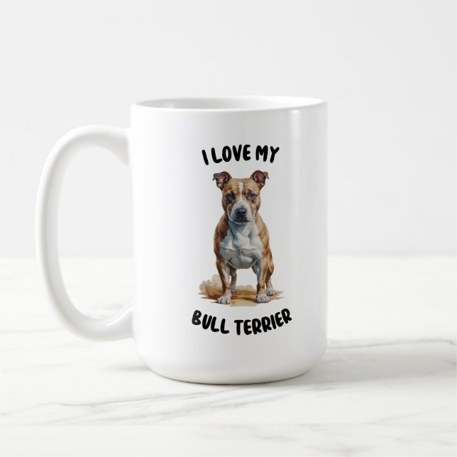 Buller Terrier Watercolor Illustration Kaffemugg (Vänster)