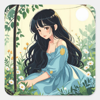 Bullet Journaling Series3 - Terrarium Girl 3 Fyrkantigt Klistermärke