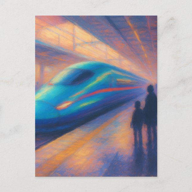 Bullet Train Ankomst - Pastell Målning Stil Vykort (Framsida)