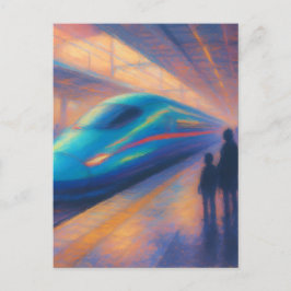 Bullet Train Arrival - Pastel Painting Style Vykort